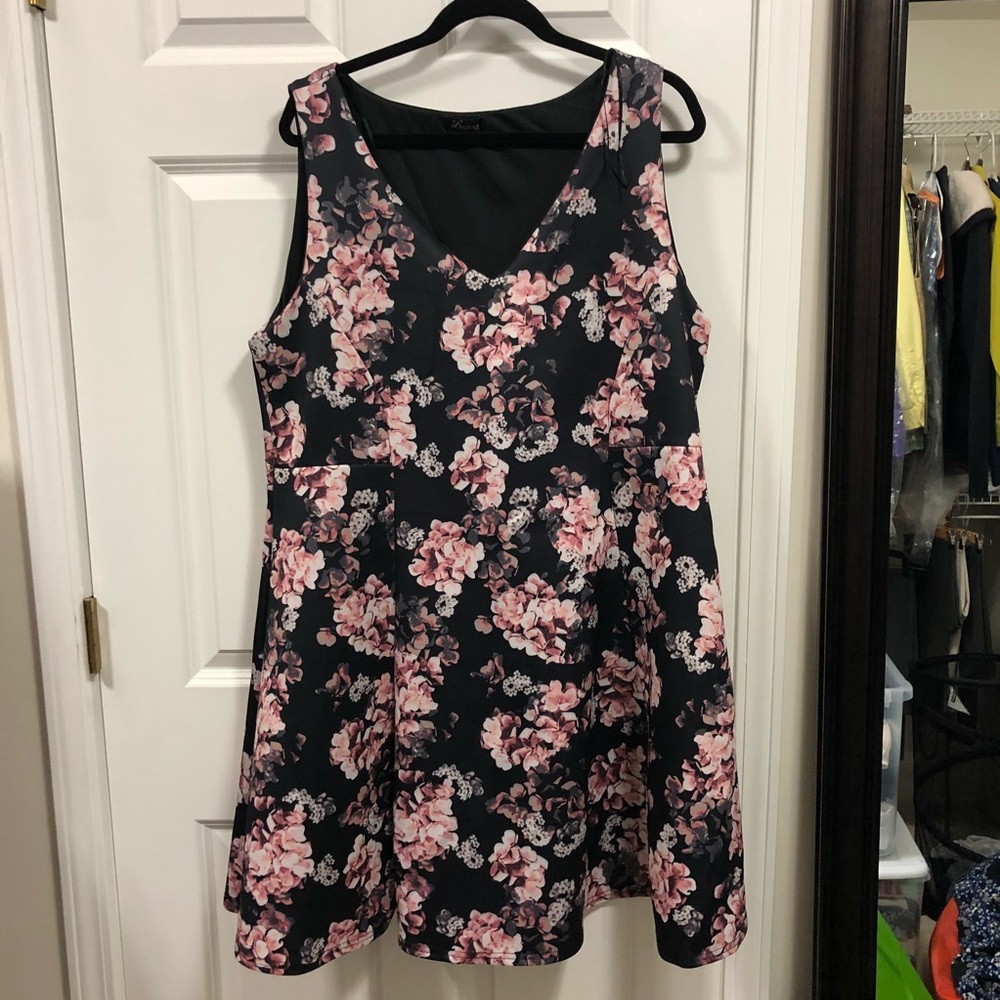 Rose Print Scuba A-Line Dress